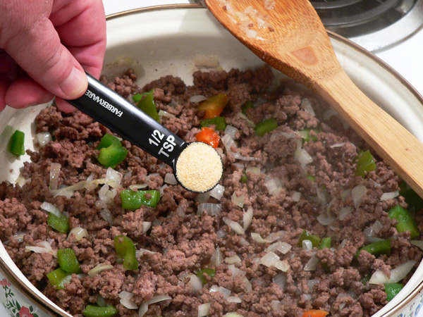 10_Sloppy-Joe's_beef-add-granulated-garlic Add granulated garlic powder.