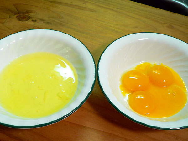 Seven Minute Frosting, separate the egg whites and yolks.