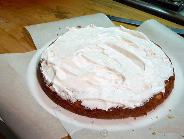 Seven Minute Frosting, frosting the layers.