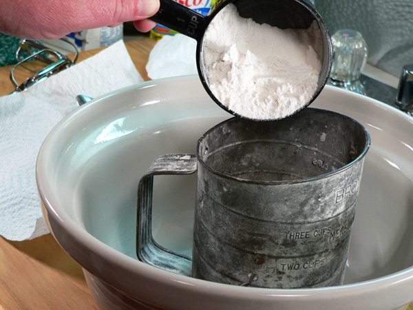 Blueberry-Muffins_04_add-flour Blueberry Muffins, add flour to sifter.
