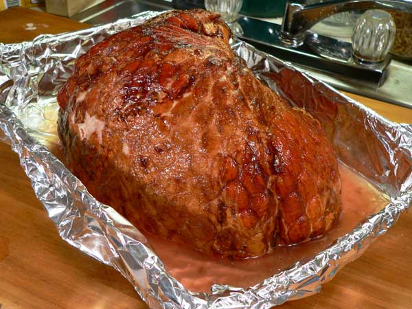 Coca-Cola Glazed Ham, place ham in foil lined pan.