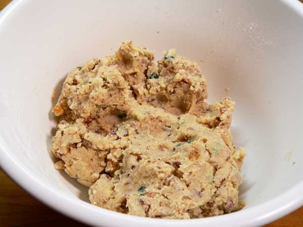 Fruitcake Cookies, mix by hand.
