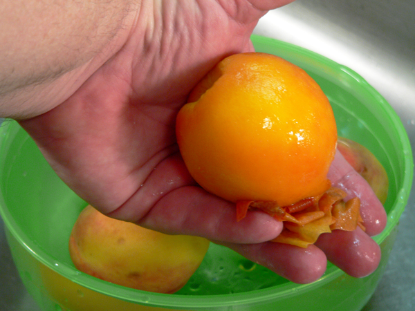 Peach-Preserve-Ice-Cream_06_remove-skins Peach Preserve Ice Cream, slip the skins off.