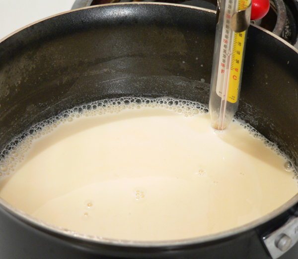 Peach-Preserve-Ice-Cream_19_heat Peach Preserve Ice Cream, heat to 170 degrees.