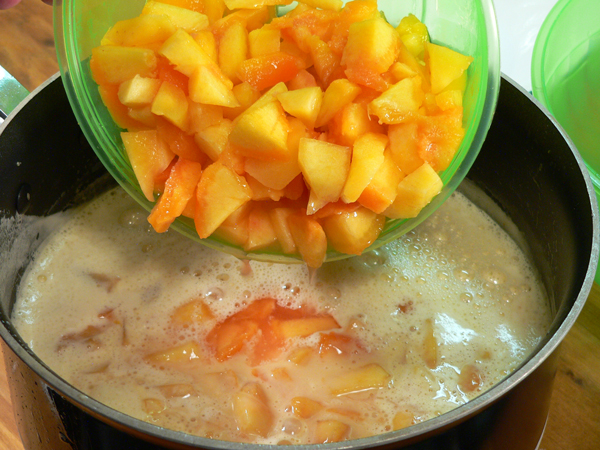 Peach-Preserve-Ice-Cream_22_add-peaches Peach Preserve Ice Cream, add the chopped peaches.