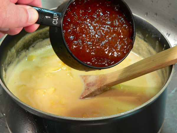 Peach-Preserve-Ice-Cream_27_add-preserves Peach Preserve Ice Cream, add the preserves.