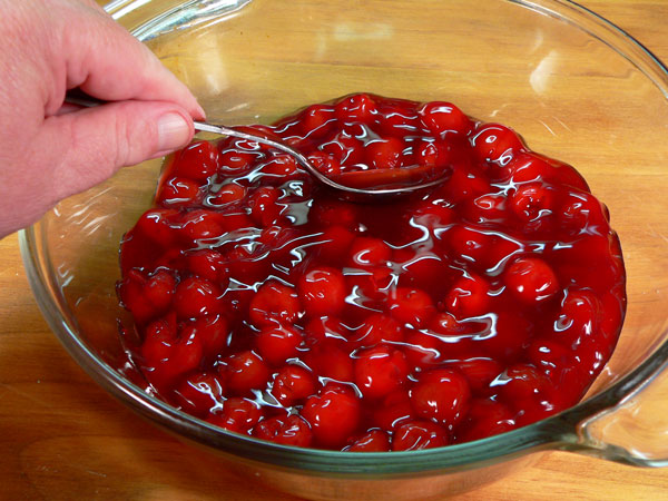 Quick-Cherry-Cobbler_02_add-cherries Quick Cherry Cobbler, add the cherries.