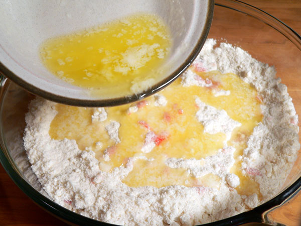 Quick-Cherry-Cobbler_05_drizzle-with-butter Quick Cherry Cobbler, drizzle with butter.