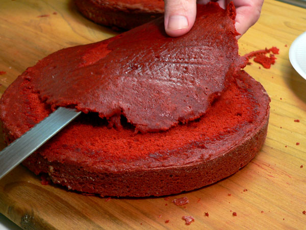 Red Velvet Cake, level the layers.