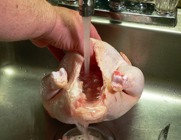 Roast Chicken, rinse the inside and outside of the chicken well.