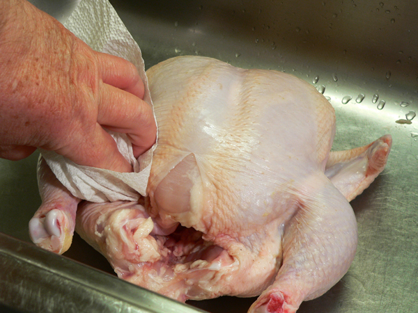Roast Chicken, pat the chicken dry with paper towels.