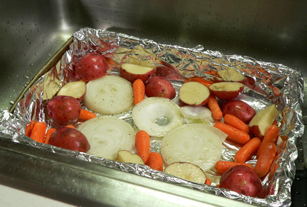 Roast Chicken, add vegetables if desired.