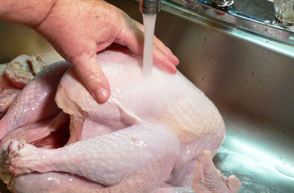 Roast Turkey, rinse the outside.