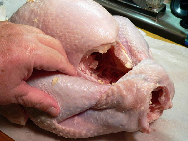 Roast Turkey, secure the legs.