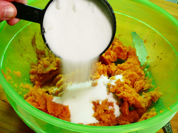 Sweet Potato Pie, add the sugar.