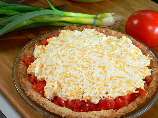 Tomato-Pie_22_add-cheese-mixture Tomato Pie Recipe, add the cheese mixture.